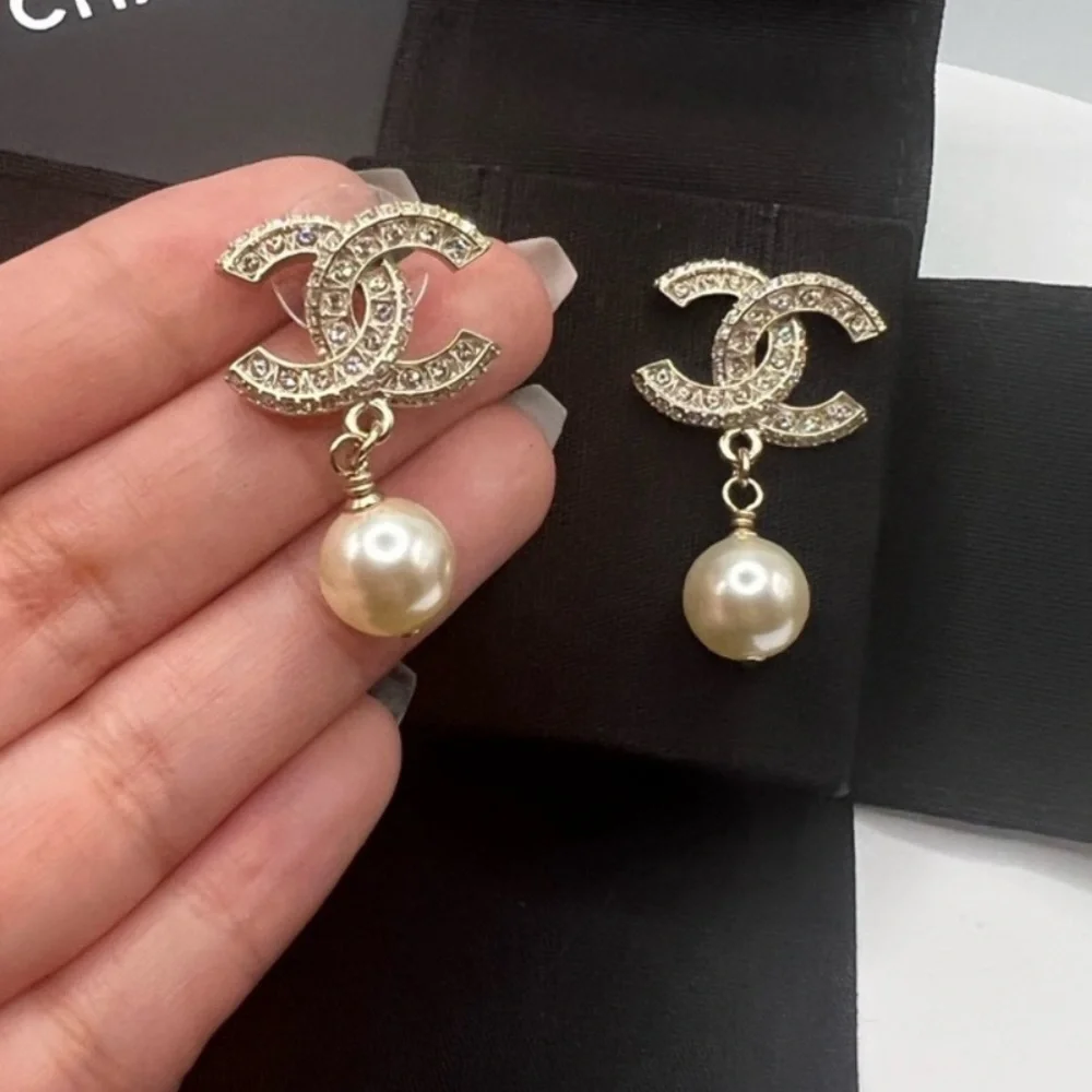 Authentic Chanel Crystal CC Drop Earrings